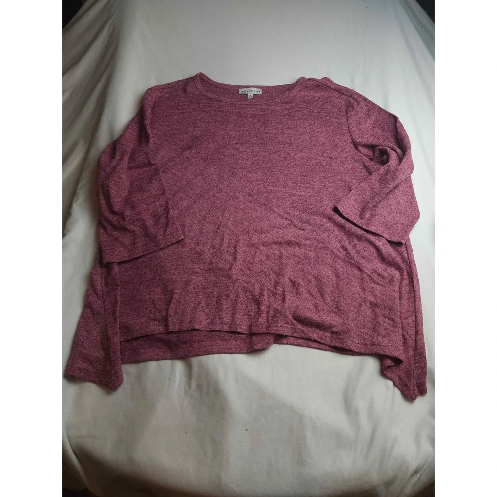 Southern Lady Womens 2X Berry Pink Heathered Sharkbite Hem 3/4 Sleeve Top